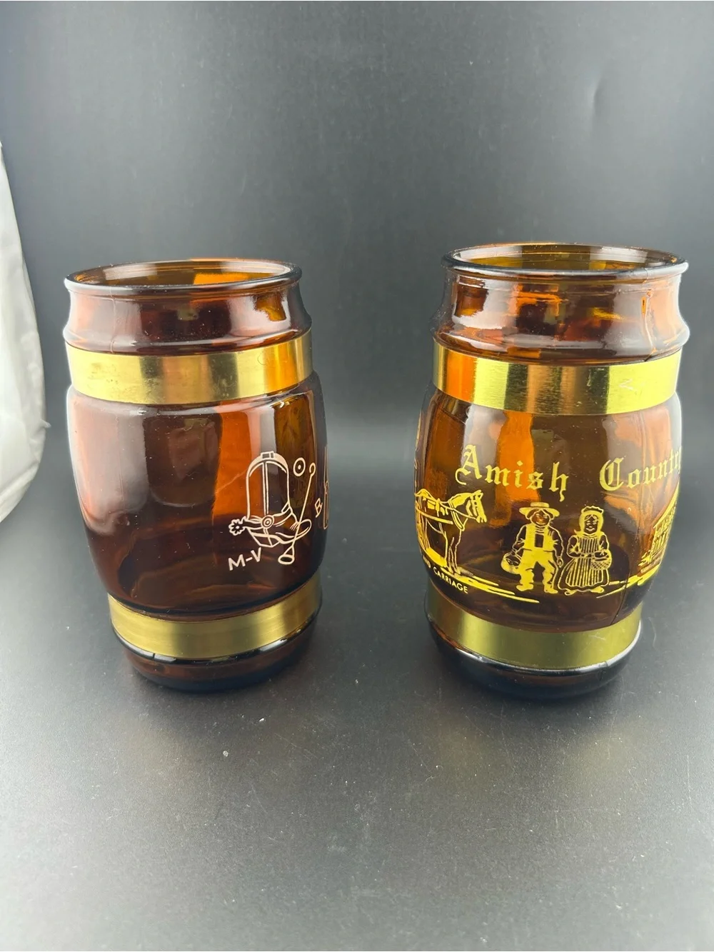 Vintage Siesta Ware Amber Glass Barrel Mugs - Set of 2